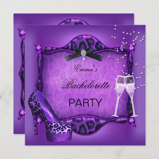 Bachelorette Party Paarse laopard Black Shoes 2 Kaart (Voorkant / Achterkant)