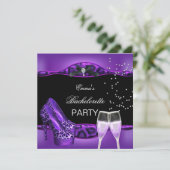 Bachelorette Party Paarse laopard Black Shoes 4 Kaart (Staand voorkant)
