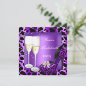 Bachelorette Party Paarse laopard Black Shoes Kaart (Staand voorkant)