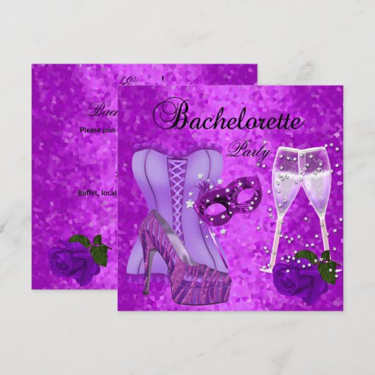 Bachelorette Party Paarse Masker Schoenen Corset Kaart (Voorkant / Achterkant)