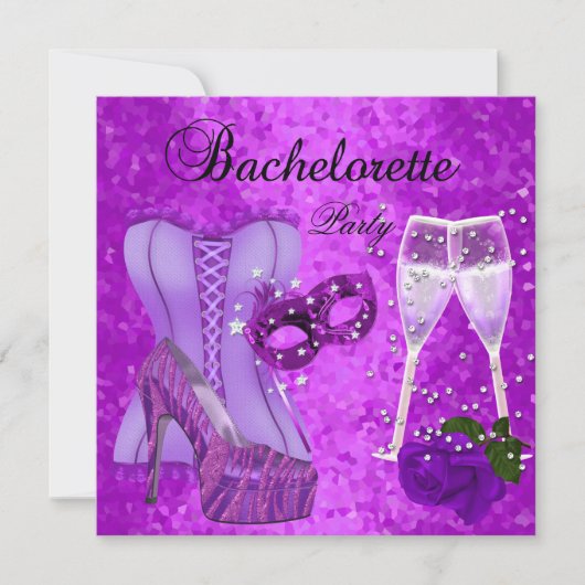 Bachelorette Party Paarse Masker Schoenen Corset Kaart (Voorkant)
