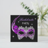 Bachelorette Party Paarse Masker Zwart Kaart (Staand voorkant)