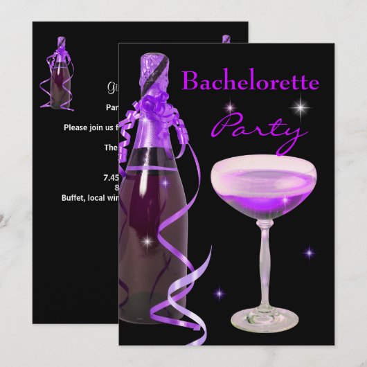 Bachelorette Party Paarse Pink Black Champagne Kaart (Voorkant / Achterkant)