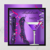 Bachelorette Party Paarse roze Boots Cocktail Kaart (Voorkant / Achterkant)