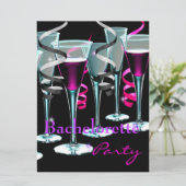 Bachelorette Party Paarse roze zwarte Drinken Kaart (Staand voorkant)
