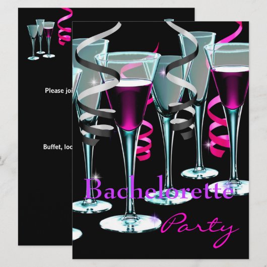Bachelorette Party Paarse roze zwarte Drinken Kaart (Voorkant / Achterkant)