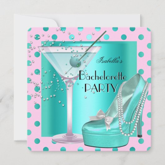 Bachelorette Party Pink Blauwgroen Blue Turquoise Kaart (Voorkant)