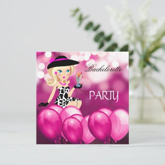 Bachelorette Party Pink Girl Balloons Cocktail 3 Kaart (Staand voorkant)