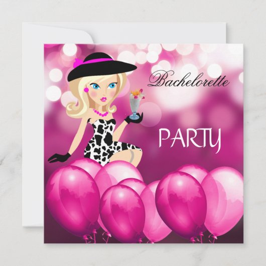 Bachelorette Party Pink Girl Balloons Cocktail 3 Kaart (Voorkant)