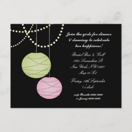 Bachelorette Party Pink Green Lanterns Invite Card Uitnodiging Briefkaart