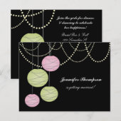 Bachelorette Party Pink Green Lanterns Invite Card Uitnodiging Briefkaart (Voorkant / Achterkant)