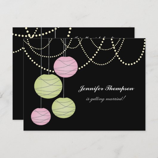 Bachelorette Party Pink Green Lanterns Invite Card Uitnodiging Briefkaart (Voorkant / Achterkant)