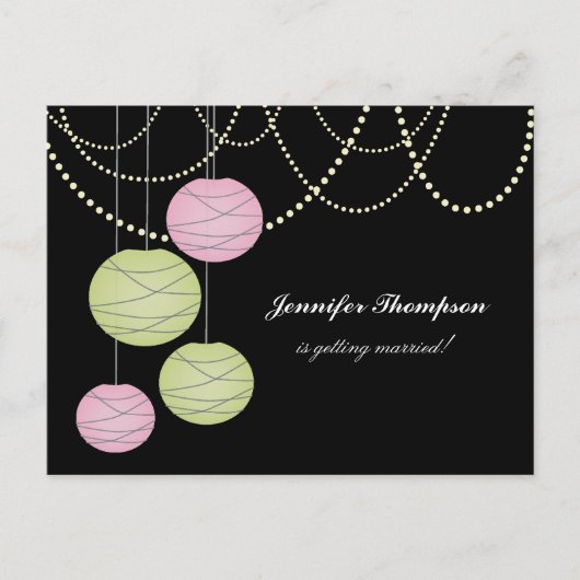 Bachelorette Party Pink Green Lanterns Invite Card Uitnodiging Briefkaart (Voorkant)