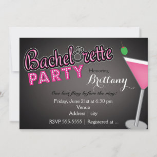 Bachelorette Party Pink Martini Fun Invitation Kaart