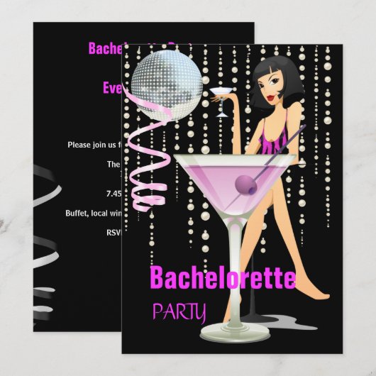 Bachelorette Party Pink Martini Kaart (Voorkant / Achterkant)