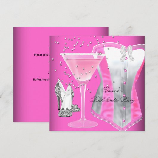 Bachelorette Party Pink Silver Margarita Kaart (Voorkant / Achterkant)