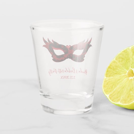 Bachelorette party Red and Black Masquerade mask Shot Glas (Achterkant)