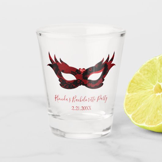 Bachelorette party Red and Black Masquerade mask Shot Glas (Voorkant)