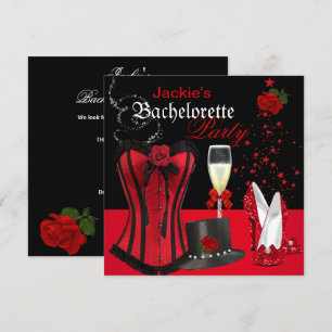Bachelorette Party Red Black Corset Tophat Kaart
