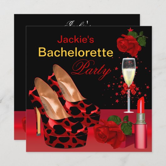 Bachelorette Party Red Black Shoes Lipstick Kaart (Voorkant / Achterkant)
