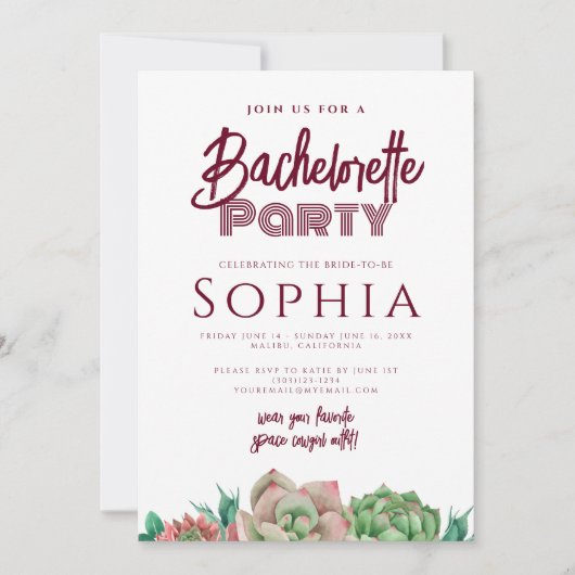 Bachelorette Party Red Burgundy CACTUS Modern Kaart (Voorkant)