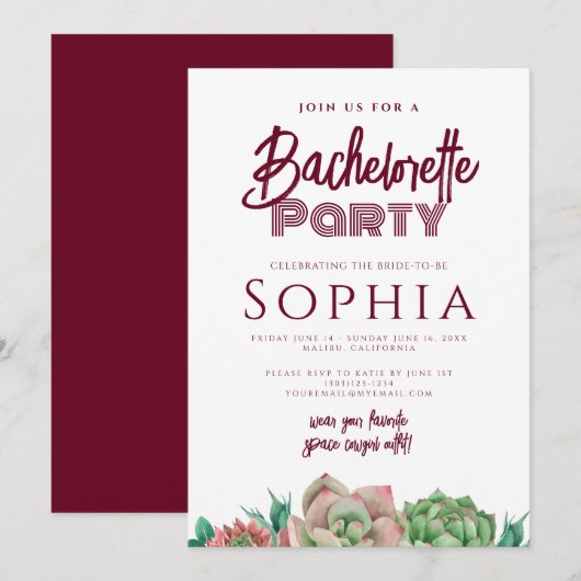 Bachelorette Party Red Burgundy CACTUS Modern Kaart (Voorkant / Achterkant)