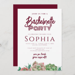 Bachelorette Party Red Burgundy CACTUS Modern Kaart