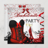 Bachelorette Party Red Corset high heels Champagne Kaart (Voorkant / Achterkant)