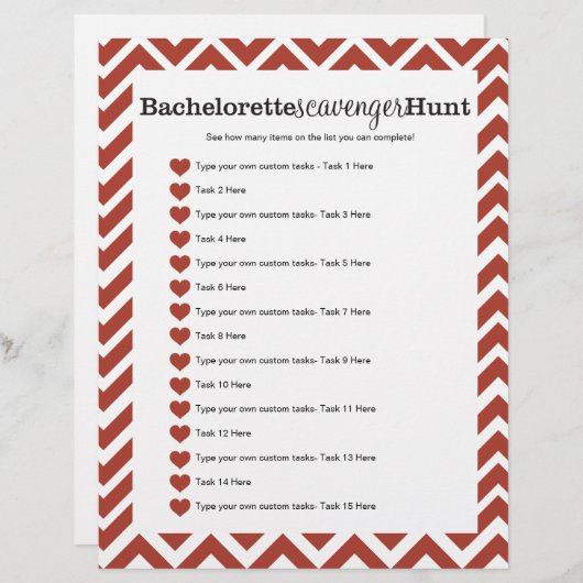 Bachelorette Party Red Scavenger Hunt Game (Voorkant / Achterkant)