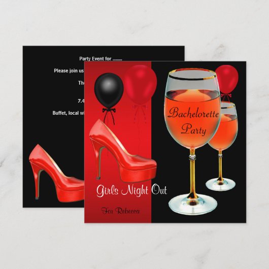 Bachelorette Party Red Shoes Hi Heels Wine Glass Kaart (Voorkant / Achterkant)