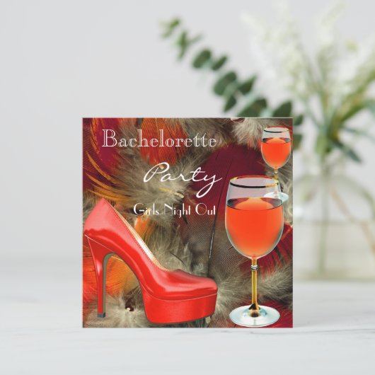 Bachelorette Party Red Shoes Hi Heels Wine Glass Kaart (Staand voorkant)