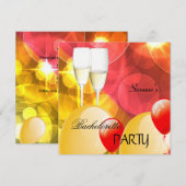 Bachelorette Party Red Yellow Champagne Balloons Kaart (Voorkant / Achterkant)