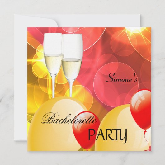 Bachelorette Party Red Yellow Champagne Balloons Kaart (Voorkant)