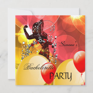 Bachelorette Party Red Yellow Girl Balloons Kaart