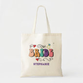 Bachelorette party retro groovy bruid tote bag (Voorkant)