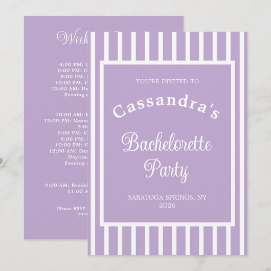 Bachelorette Party Retro Modern LightPurple Classy Kaart (Voorkant / Achterkant)