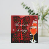 Bachelorette Party Rode Corset Zwarte Wijn Kaart (Staand voorkant)