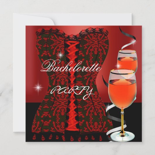 Bachelorette Party Rode Corset Zwarte Wijn Kaart (Voorkant)