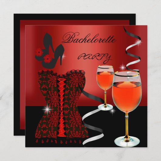 Bachelorette Party Rode Corset Zwarte Wijn schoene Kaart (Voorkant / Achterkant)