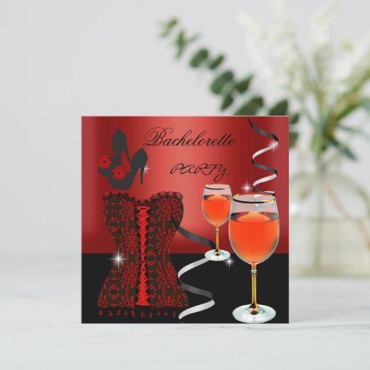 Bachelorette Party Rode Corset Zwarte Wijn schoene Kaart (Staand voorkant)