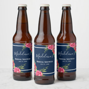 Bachelorette Party Rode en Roze Bloemen Donker Mar Bier Etiket