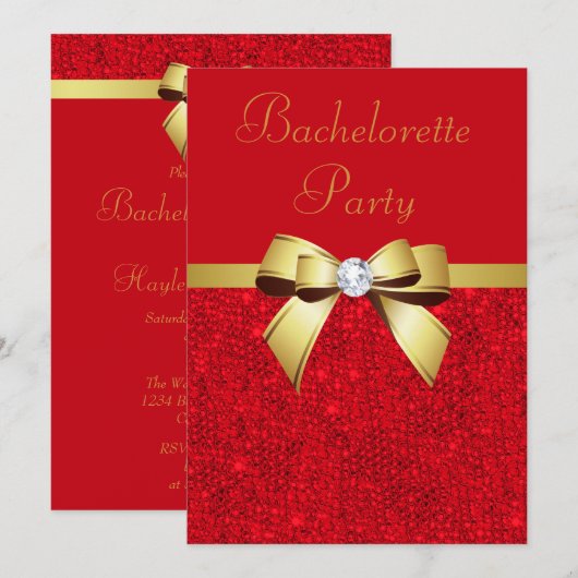 Bachelorette Party Rode Faux Sequins Rode Boog Kaart (Voorkant / Achterkant)