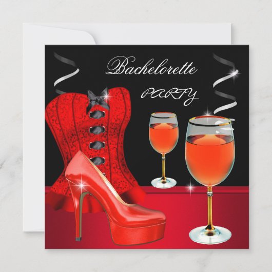 Bachelorette Party Rode Schoen Corset Zwarte Wijn Kaart (Voorkant)