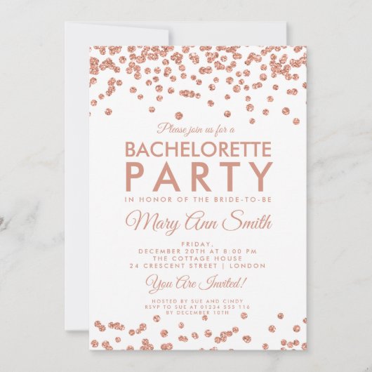 Bachelorette Party Roos Gold Glitter Confetti Kaart (Voorkant)