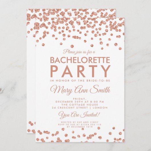 Bachelorette Party Roos Gold Glitter Confetti Kaart (Voorkant / Achterkant)
