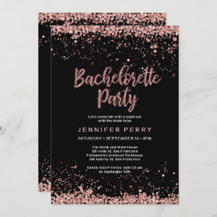 Bachelorette Party roos gold glitter Invitation Kaart