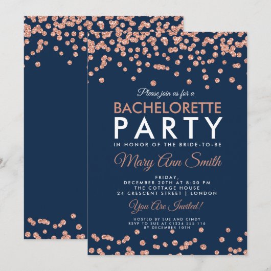 Bachelorette Party Roos Gouden Glitter Confetti Ma Kaart (Voorkant / Achterkant)