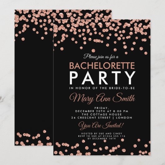Bachelorette Party Roos Gouden Glitter Confetti Zw Kaart (Voorkant / Achterkant)