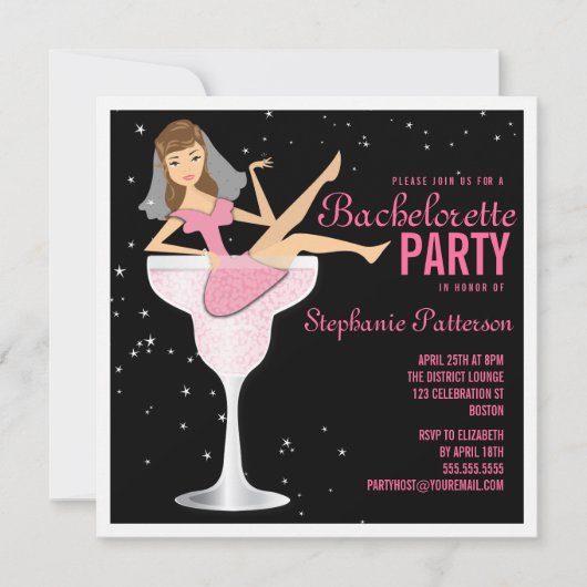 Bachelorette Party roze Cocktail Bride Uitnodiging (Voorkant)