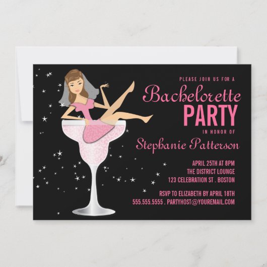Bachelorette Party roze Cocktail Bride Uitnodiging (Voorkant)
